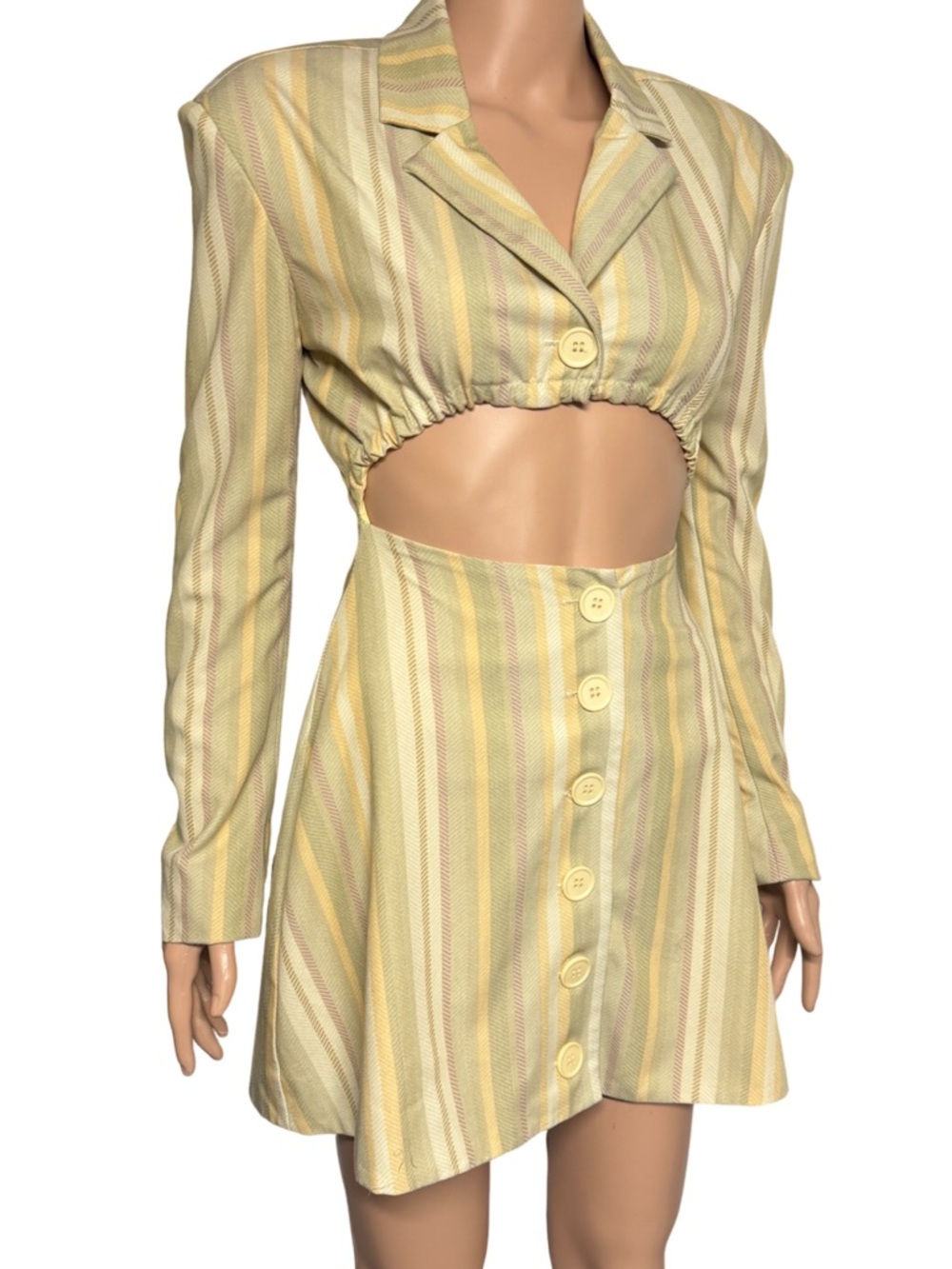 Danielle Bernstein xWeWoreWhatXS Striped Cutout Blazer:Long Sleeve Mini Dress